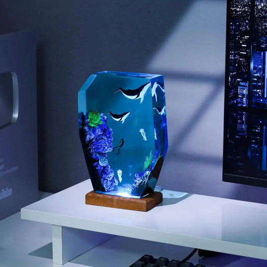 Mom Dad Baby Sea Turtle Divers Epoxy Resin Lamp, Night Light - ArtFIGU