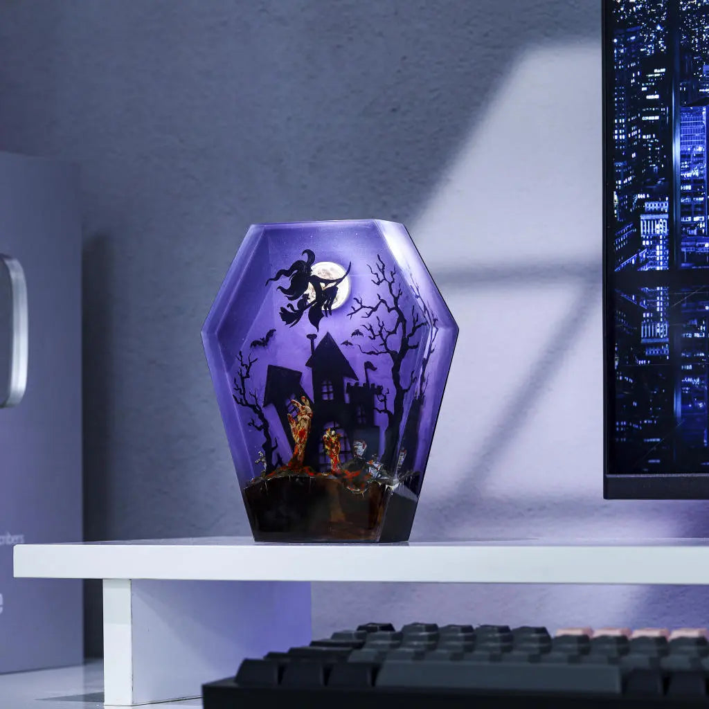 Witch Ride Broom Halloween Theme Epoxy Resin Lamp - ArtFIGU