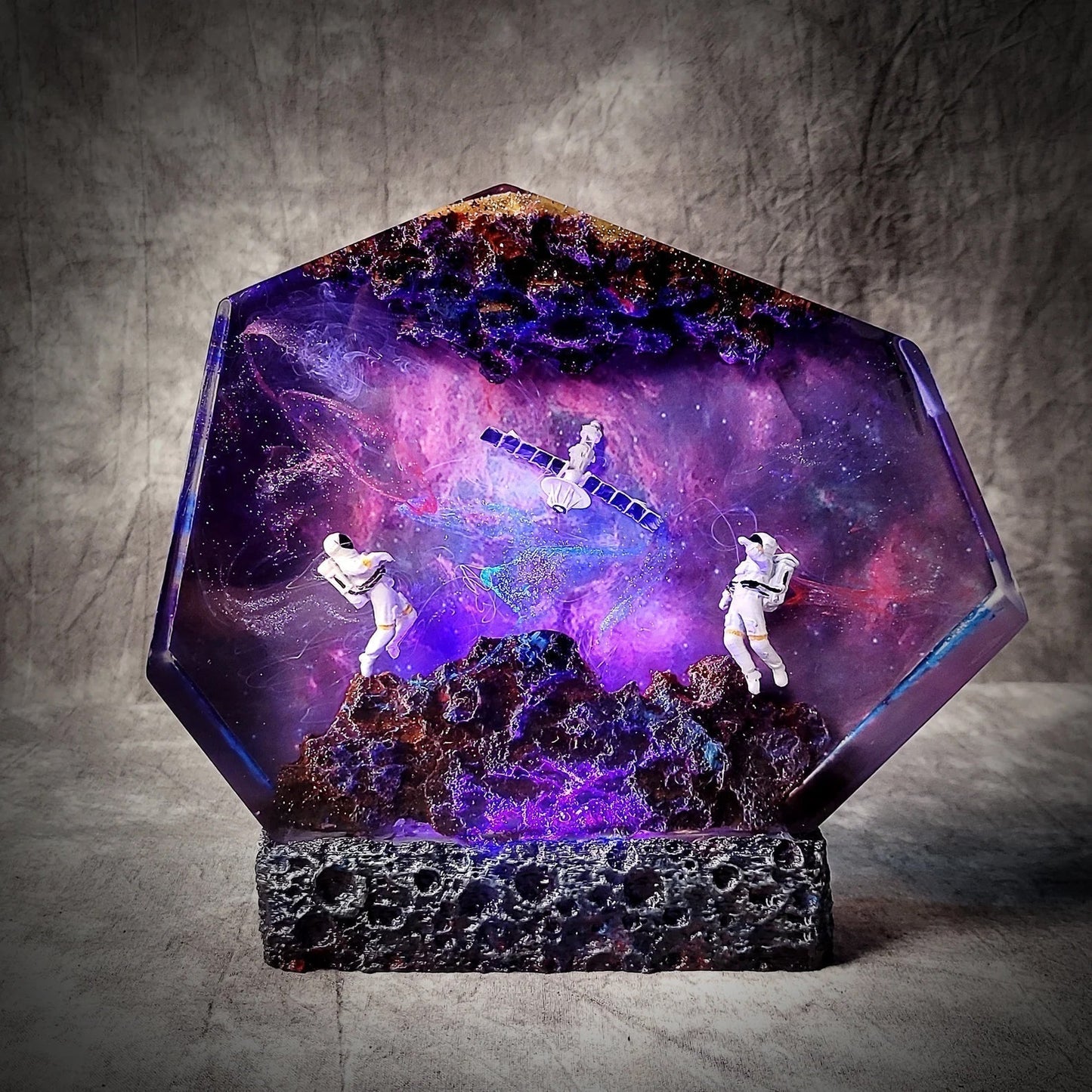 Satellite Astronauts Galaxy Universe Cosmos Epoxy Resin Lamp - ArtFIGU