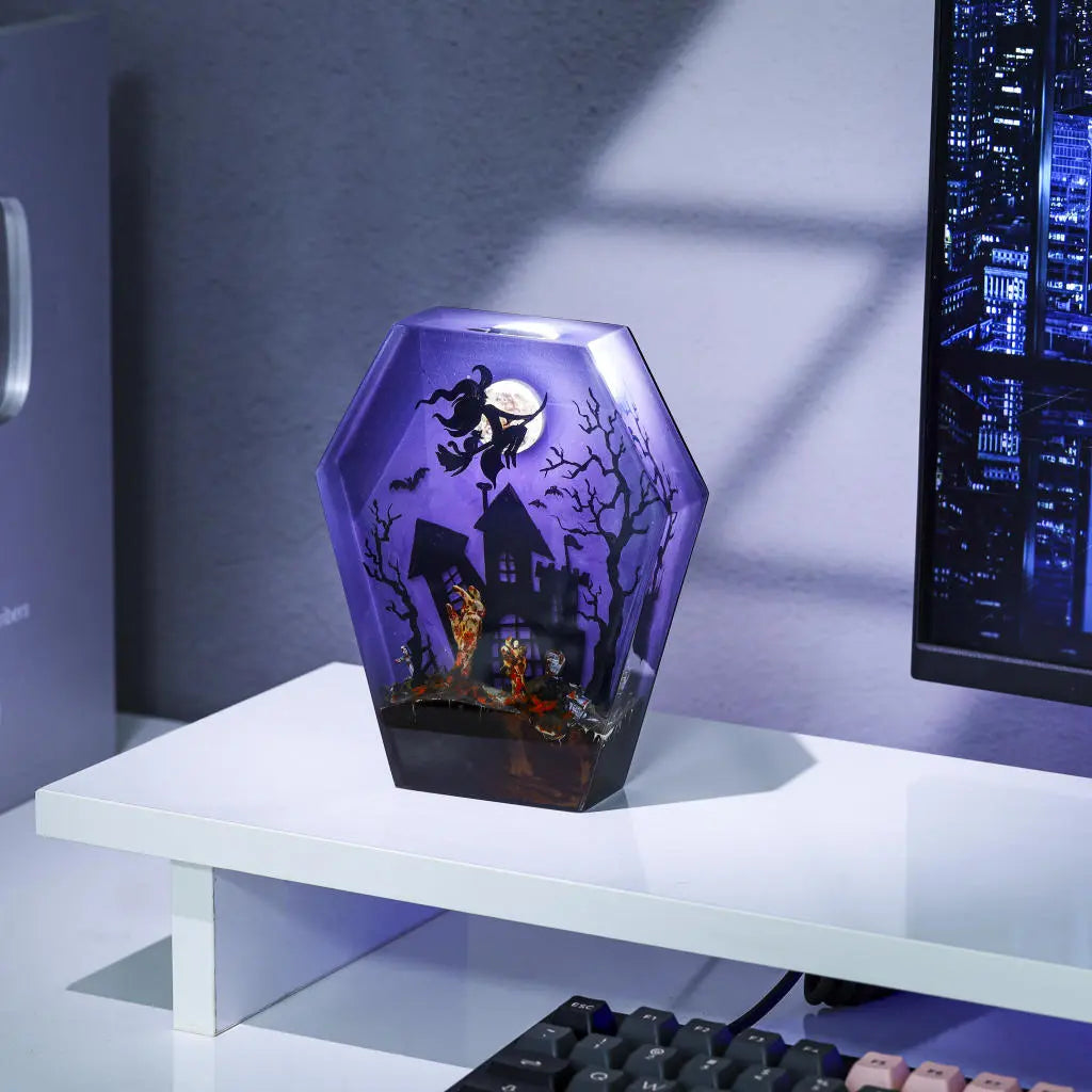 Witch Ride Broom Halloween Theme Epoxy Resin Lamp - ArtFIGU