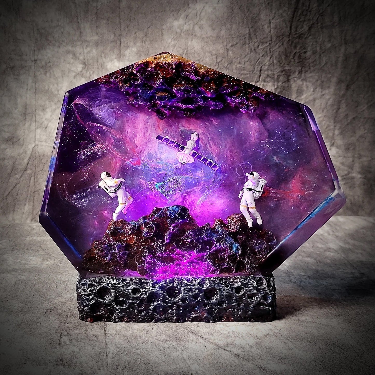 Satellite Astronauts Galaxy Universe Cosmos Epoxy Resin Lamp - ArtFIGU
