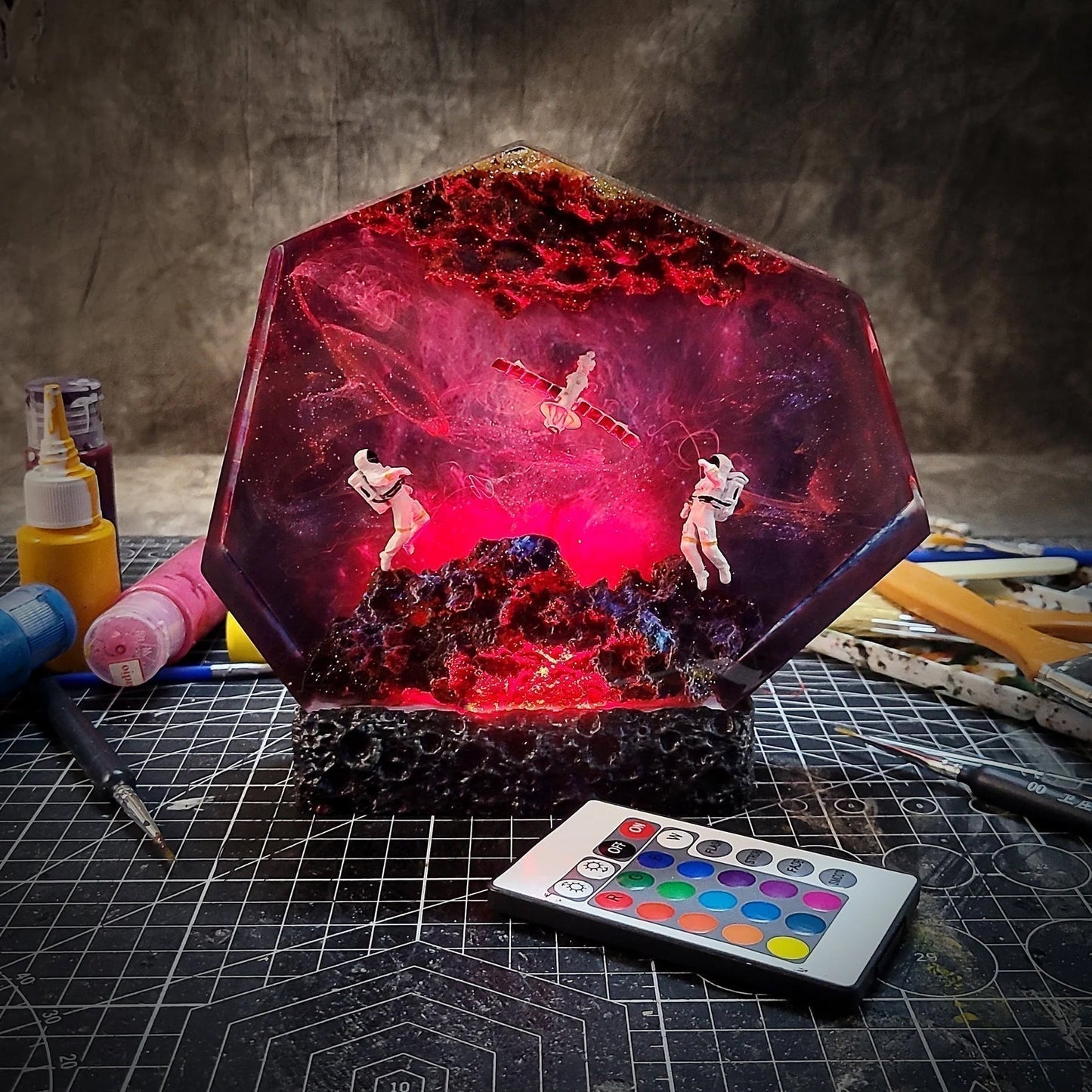 Satellite Astronauts Galaxy Universe Cosmos Epoxy Resin Lamp - ArtFIGU