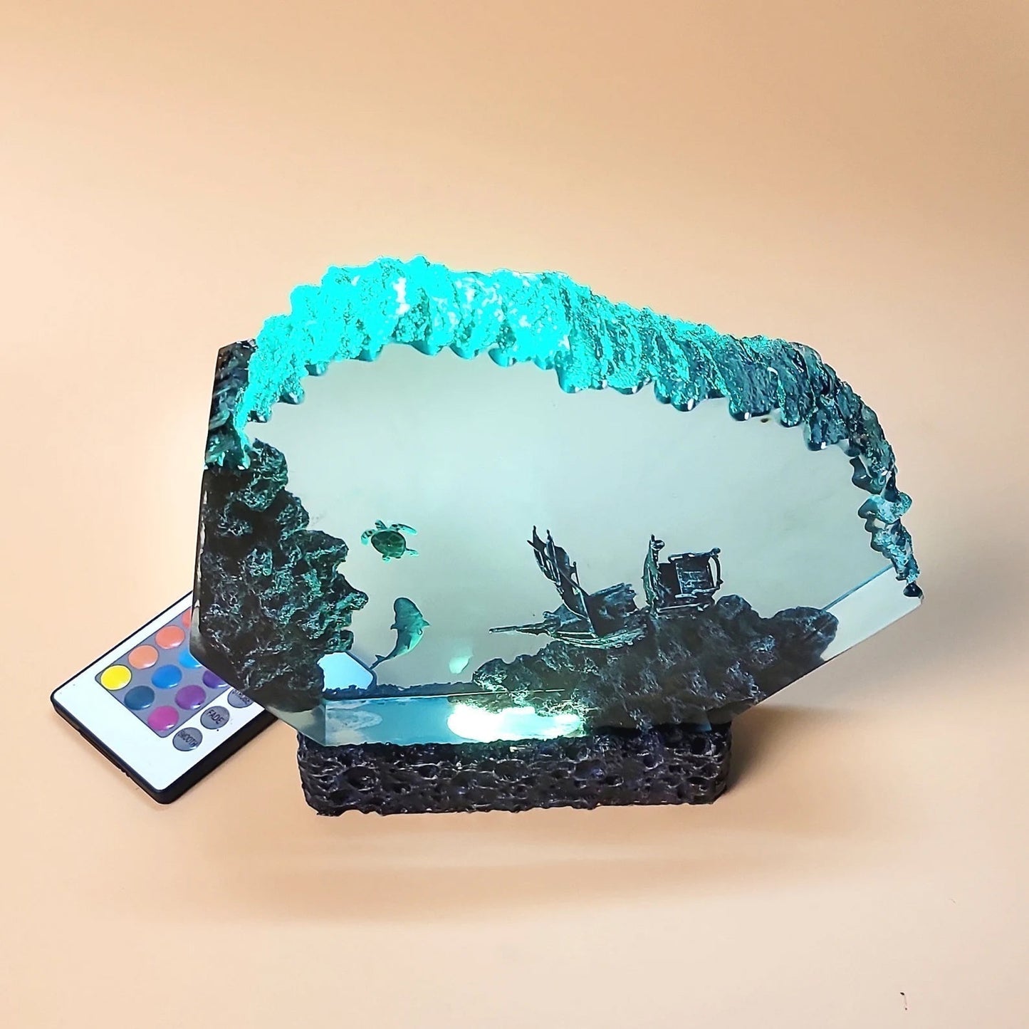 Shark Turtle Shipwreck Undersea Ocean Diorama Epoxy Resin Lamp - ArtFIGU