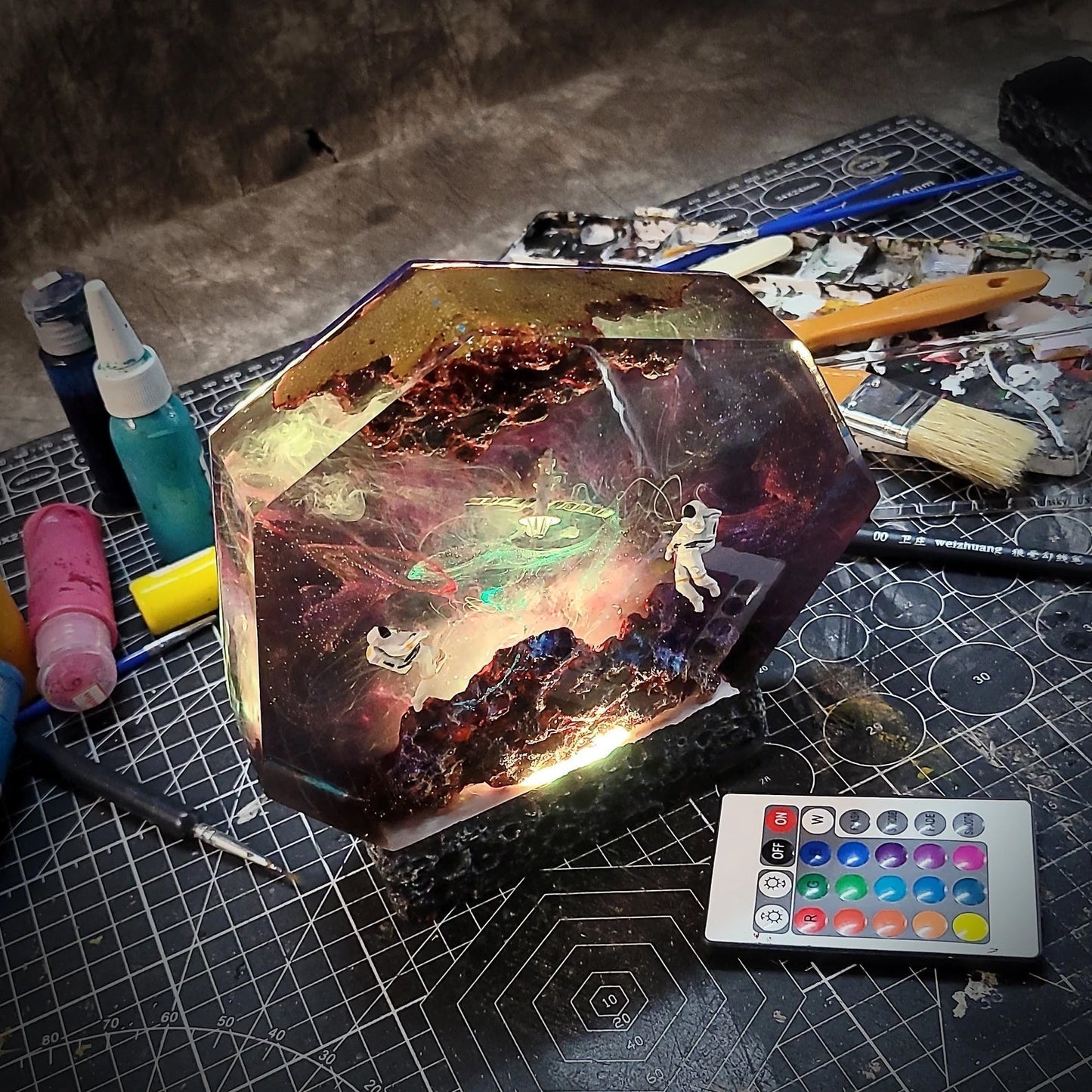 Satellite Astronauts Galaxy Universe Cosmos Epoxy Resin Lamp - ArtFIGU