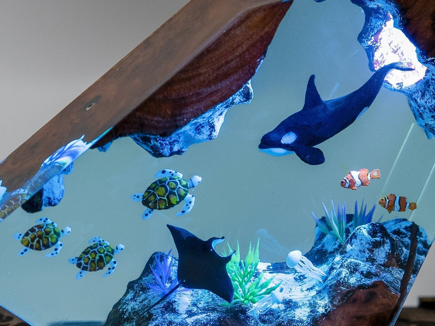 Orca Sea Turtles Manta Ray Undersea Ocean Diorama Epoxy Resin Lamp, Night Light - ArtFIGU