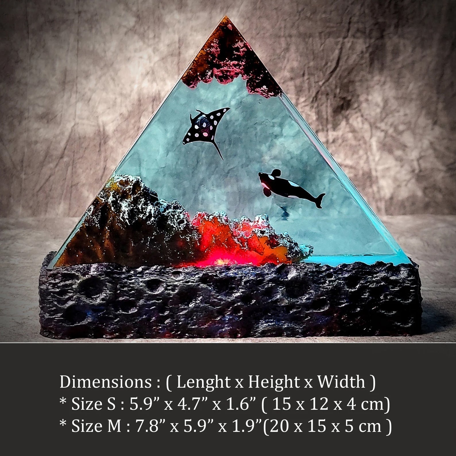 Orca Manta Ray Undersea Ocean Diorama Epoxy Resin Lamp - ArtFIGU