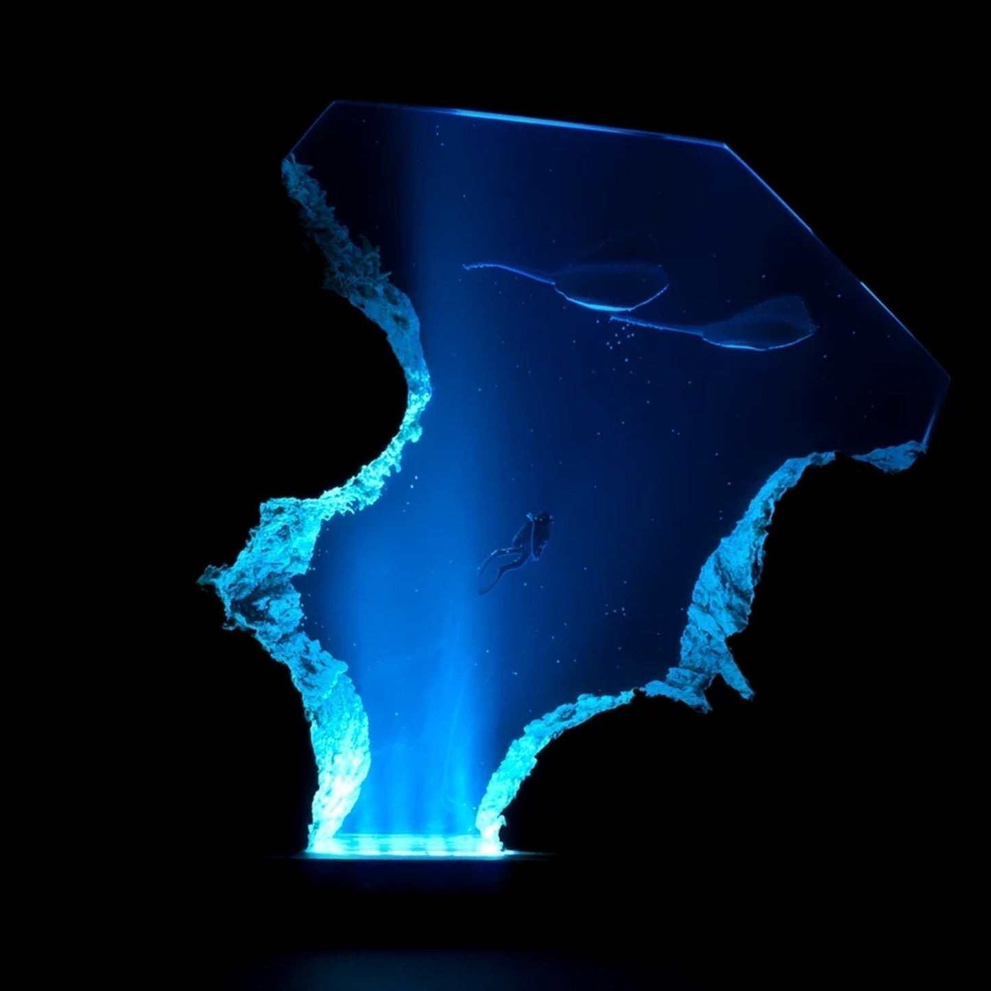 Dolphins & Divers Roam In Ancient Ruins - High Quality Epoxy Resin Lamp - ArtFIGU