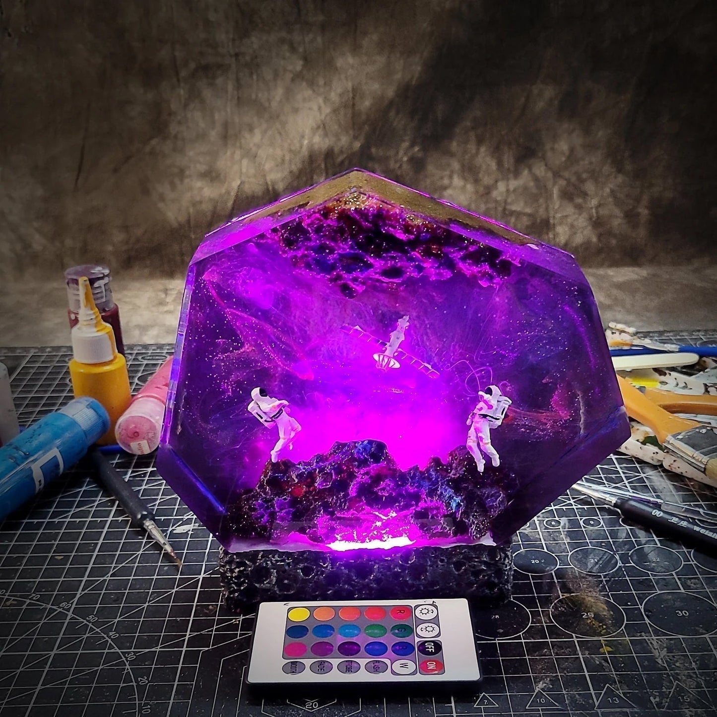 Satellite Astronauts Galaxy Universe Cosmos Epoxy Resin Lamp - ArtFIGU