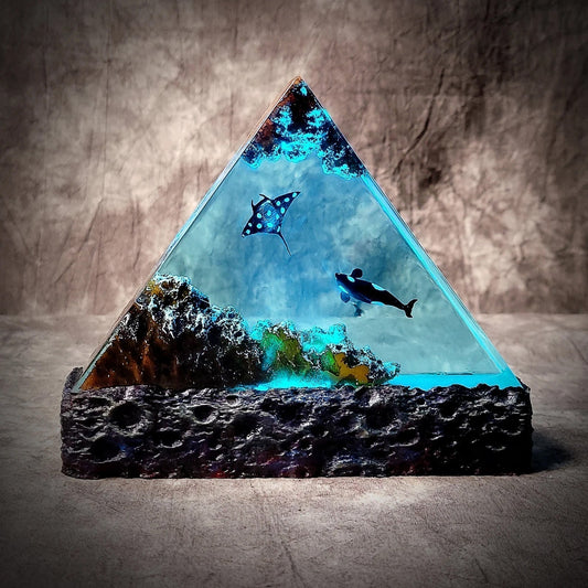 Orca Manta Ray Undersea Ocean Diorama Epoxy Resin Lamp - ArtFIGU