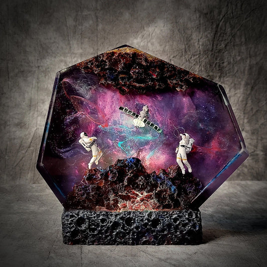 Satellite Astronauts Galaxy Universe Cosmos Epoxy Resin Lamp - ArtFIGU
