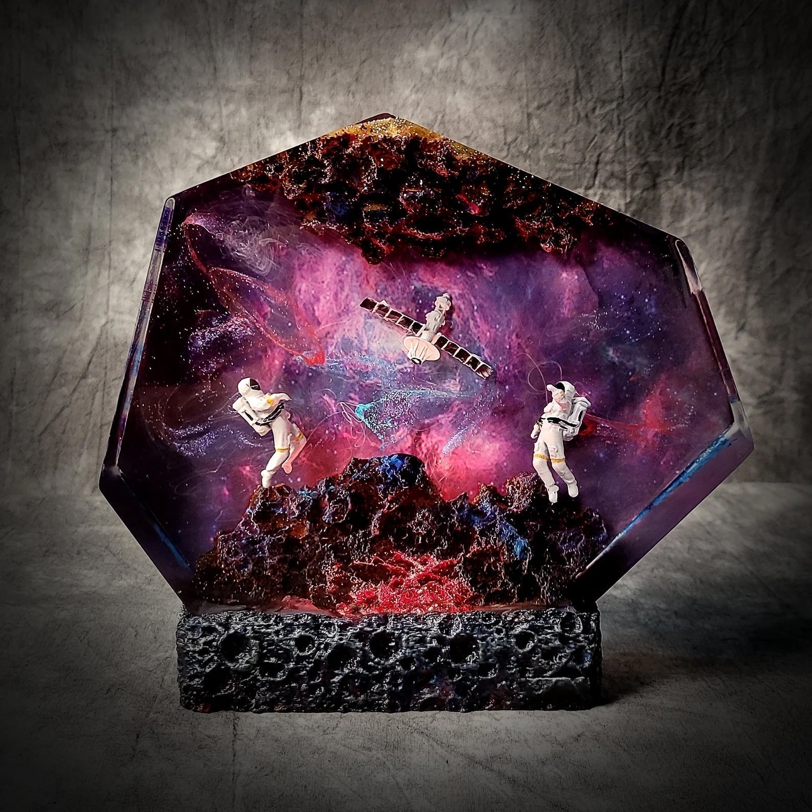 Satellite Astronauts Galaxy Universe Cosmos Epoxy Resin Lamp - ArtFIGU