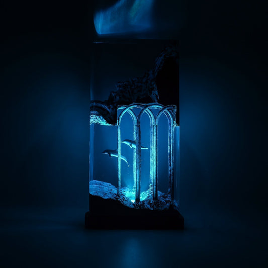 Dolphins Roam In Ancient Ruins - High Quality Epoxy Resin Lamp - ArtFIGU