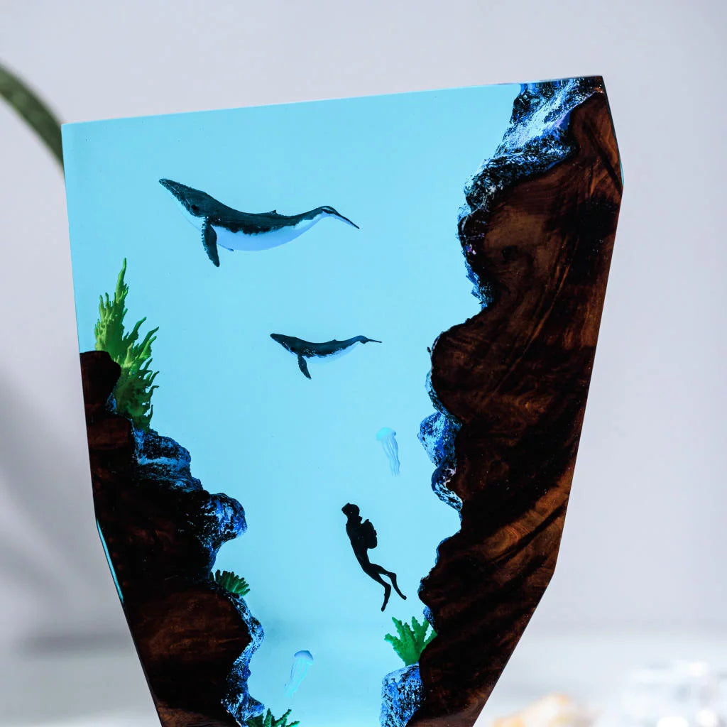 Mom Dad Baby Humpback Whale Epoxy Resin Lamp, Night Light - ArtFIGU