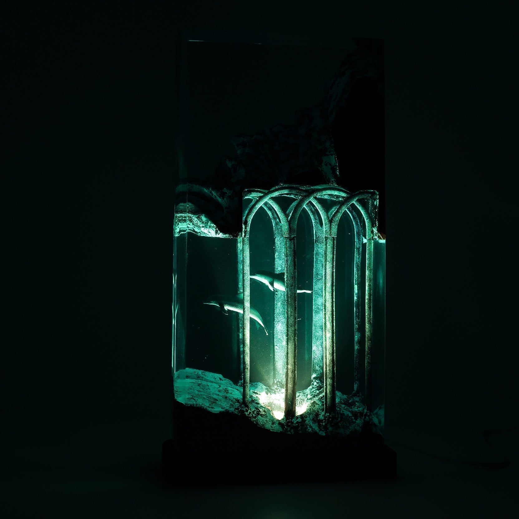 Dolphins Roam In Ancient Ruins - High Quality Epoxy Resin Lamp - ArtFIGU