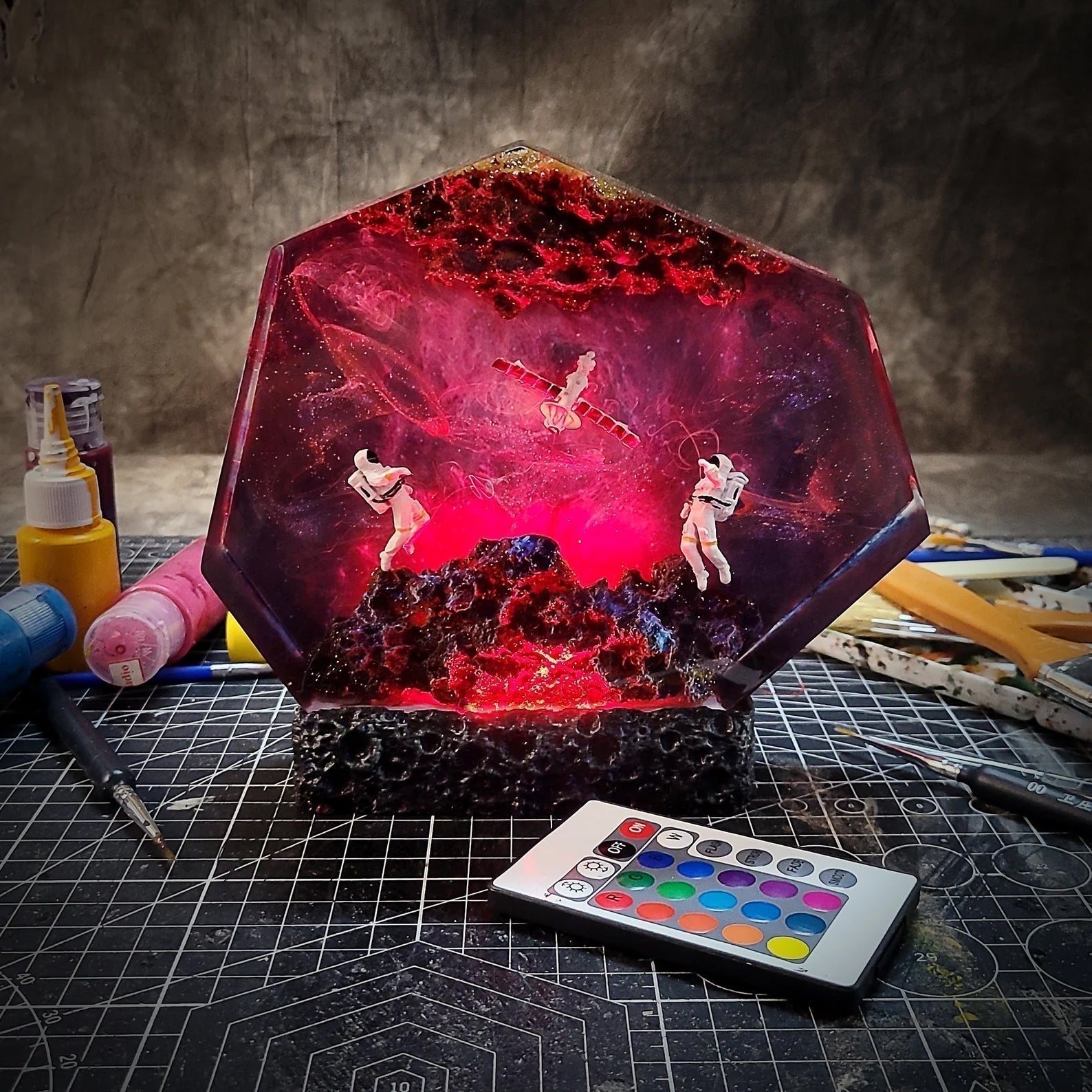 Satellite Astronauts Galaxy Universe Cosmos Epoxy Resin Lamp - ArtFIGU